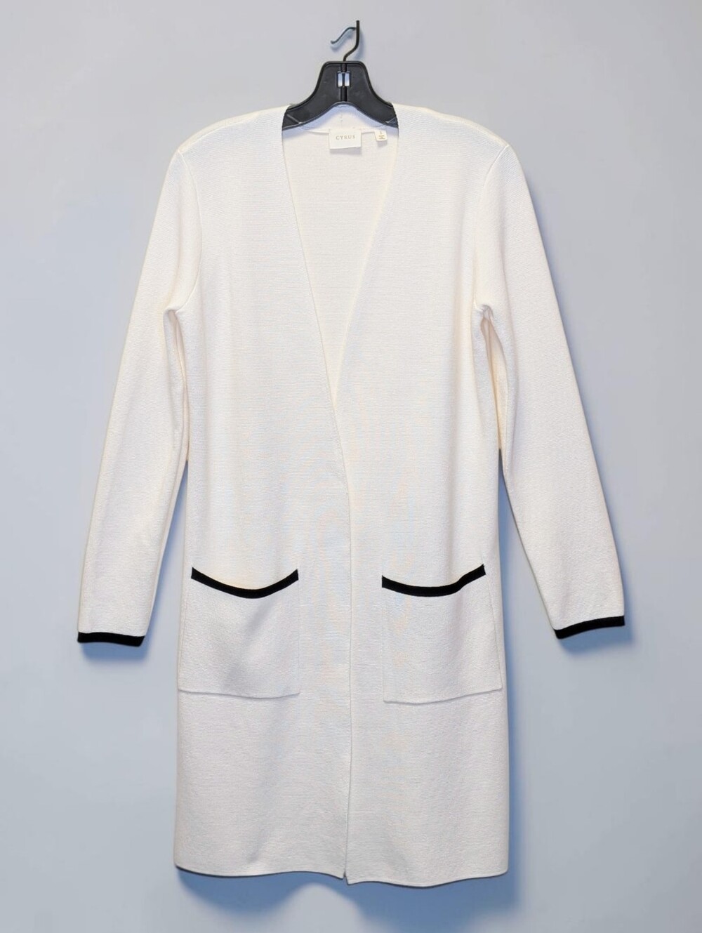Cyrus Ivory Black Trim Duster Cardigan S Open Front Pockets
